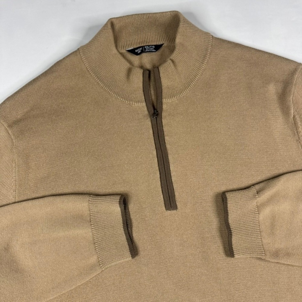 Rhone‎ Commuter 1/4 Zip Pullover Sweater Mens 2XL Tan Camel Brown Trim Knit